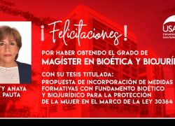 Directora del Consultorio Jurídico de la USAT obtiene grado de magíster en Bioética y Biojurídica